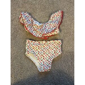 Smockingbird Cherry Print Bikini Two Piece‎ Size 7 Ruffles